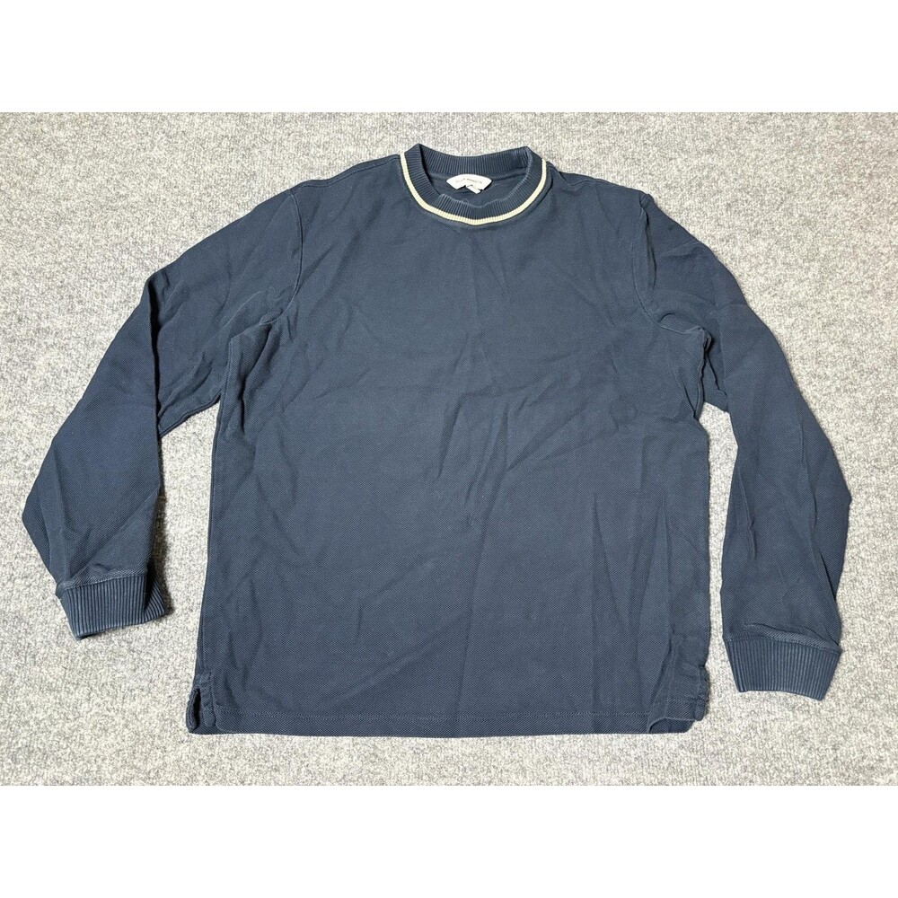 Club Monaco Sweater Mens M Blue Cotton Knit Contrast Crew Neck Pullover